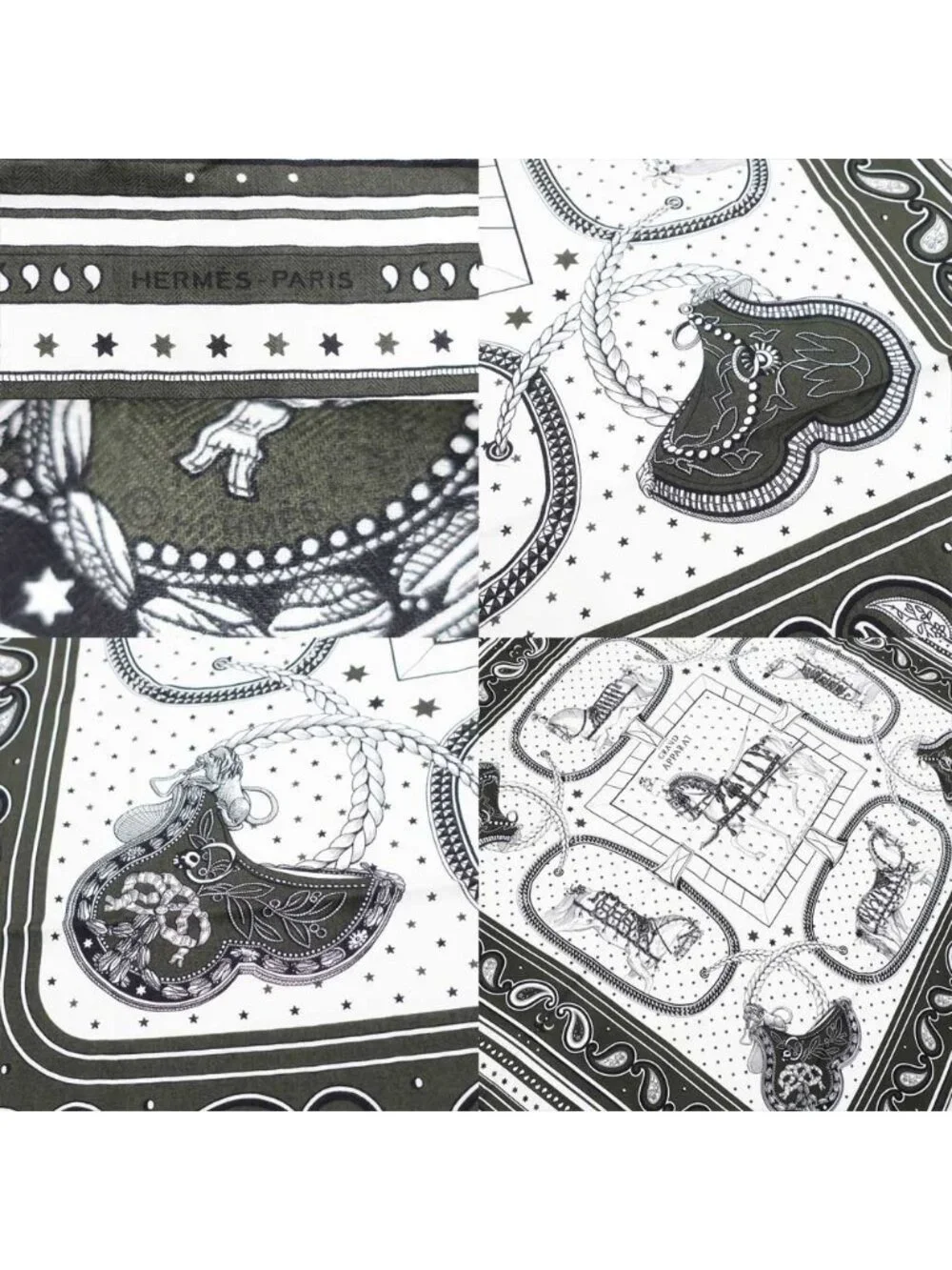 Hermes Carre Geant Grand Appara Bandana Scarf Cashmere Silk Moss Green